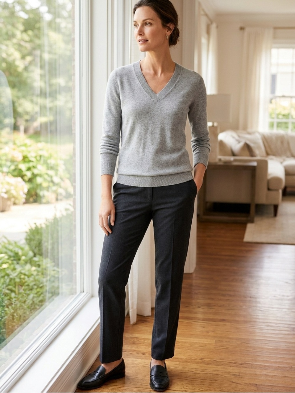 Talbots Light Gray V-Neck Cashmere Blend Sweater